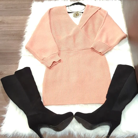 Peach Love California | Dresses | Peach Love Brand Off The Shoulder Sweater  Dress In Rose Gold | Poshmark